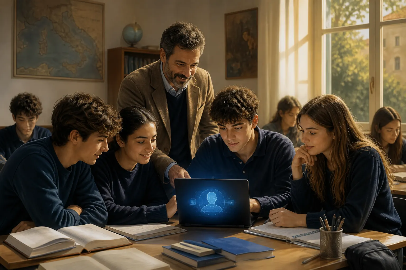 Docente e studenti in classe con un tutor configurato dalla scuola