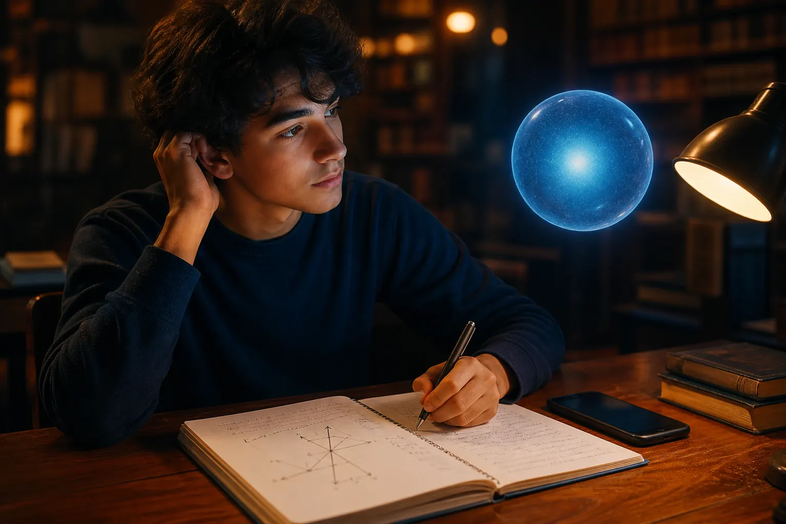 Uno studente studia a casa con il tutor che lo guida nel passaggio difficile